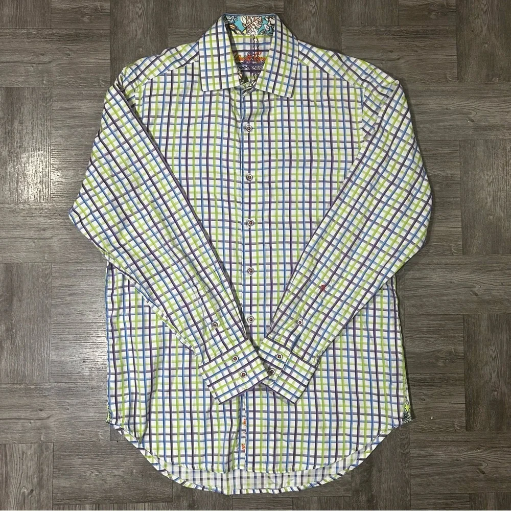 Mens Robert Graham Purple/Green/Blue Plaid Long Sleeve Dress Shirt Size Small - Picture 1 of 11